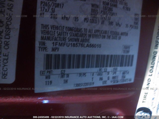 1FMFU18576LA56010 - 2006 FORD EXPEDITION EDDIE BAUER MAROON photo 9