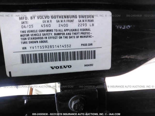 YV1TS592851414552 - 2005 VOLVO S80 2.5T Dark Blue photo 9