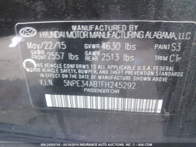 5NPE34AB1FH245292 - 2015 HYUNDAI SONATA SPORT/LIMITED BLACK photo 9