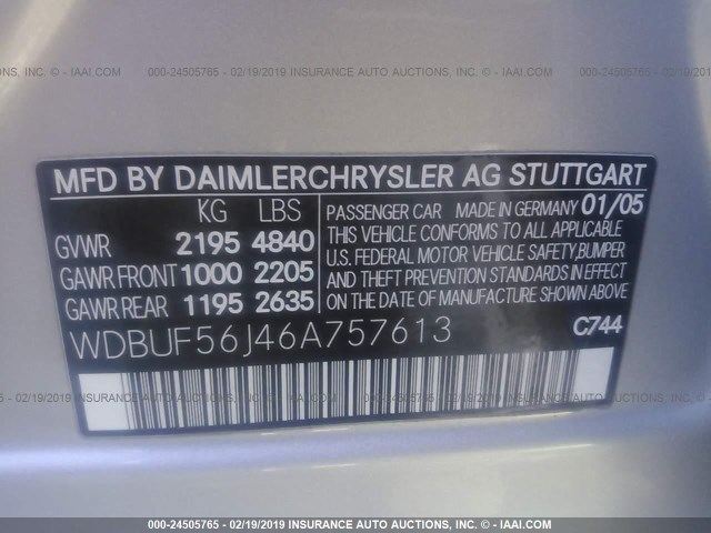 WDBUF56J46A757613 - 2006 MERCEDES-BENZ E 350 SILVER photo 9