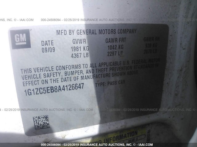 1G1ZC5EB8A4126647 - 2010 CHEVROLET MALIBU 1LT 白色 照片 9