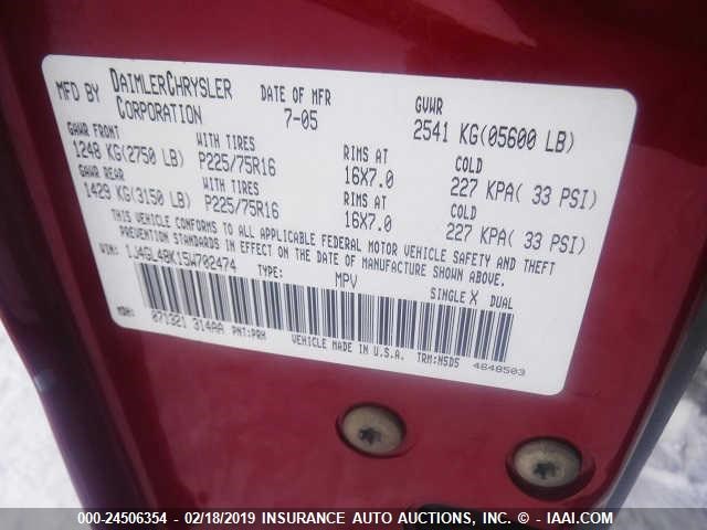 1J4GL48K15W702474 - 2005 JEEP LIBERTY SPORT RED photo 9