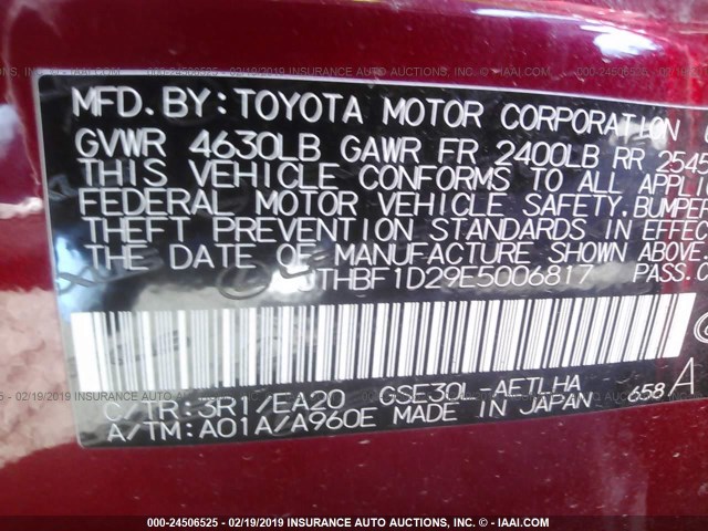 JTHBF1D29E5006817 - 2014 LEXUS IS 250 RED photo 9