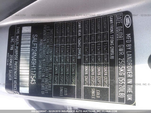 SALFT24N49H117543 - 2009 LAND ROVER LR2 HSE TECHNOLOGY SILVER photo 9