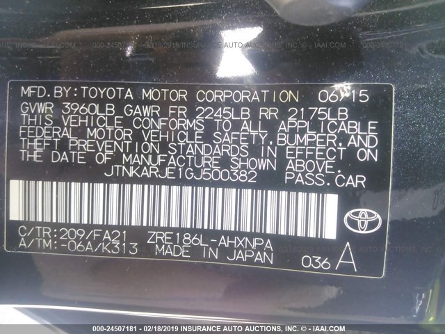 JTNKARJE1GJ500382 - 2016 TOYOTA SCION IM BLACK photo 9