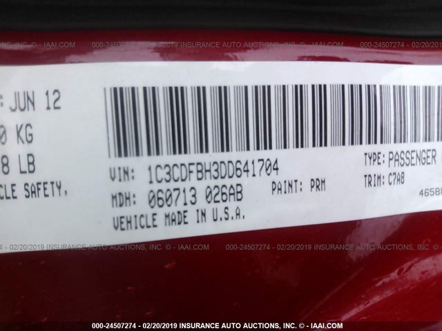 1C3CDFBH3DD641704 - 2013 DODGE DART SXT RED photo 9