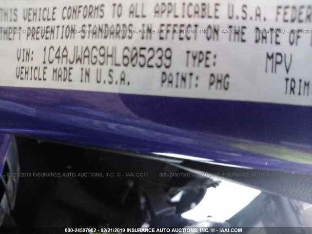 1C4AJWAG9HL605239 - 2017 JEEP WRANGLER SPORT PURPLE photo 9