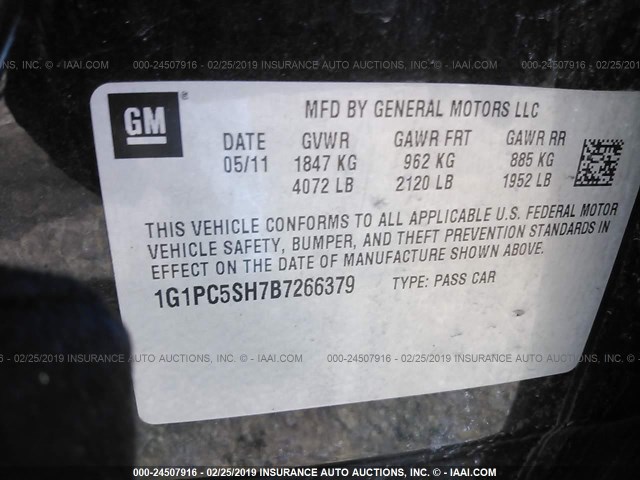 1G1PC5SH7B7266379 - 2011 CHEVROLET CRUZE LS BLACK photo 9