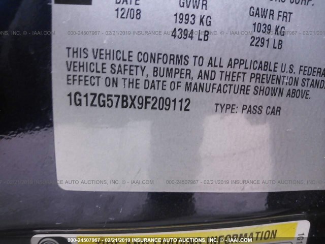 1G1ZG57BX9F209112 - 2009 CHEVROLET MALIBU LS BLUE photo 9