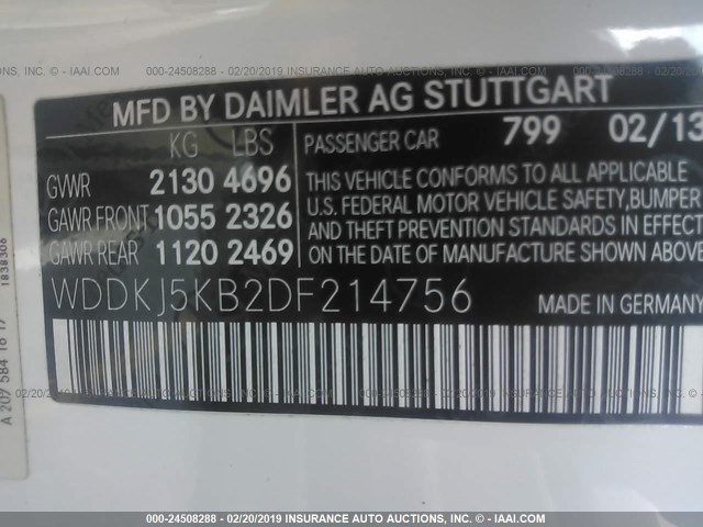 WDDKJ5KB2DF214756 - 2013 MERCEDES-BENZ E 350 WHITE photo 9