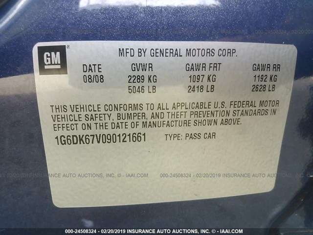 1G6DK67V090121661 - 2009 CADILLAC STS BLUE photo 9