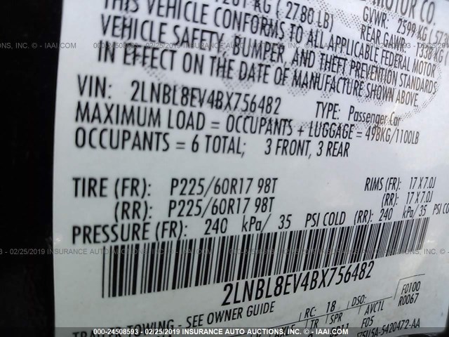 2LNBL8EV4BX756482 - 2011 LINCOLN TOWN CAR EXECUTIVE L BLACK photo 9