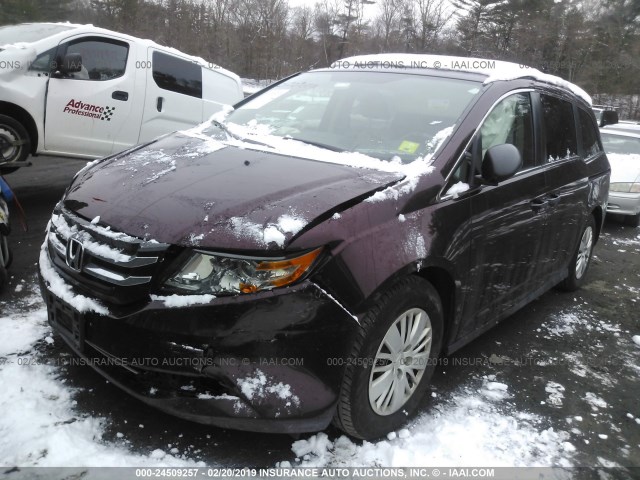 5FNRL5H2XFB045684 - 2015 HONDA ODYSSEY LX MAROON photo 2