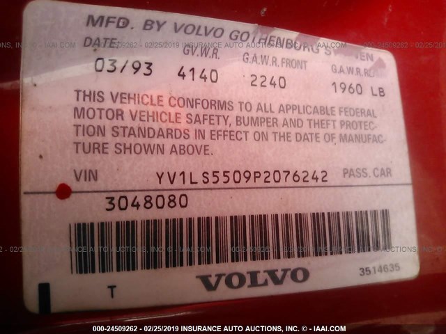 YV1LS5509P2076242 - 1993 VOLVO 850 RED photo 9