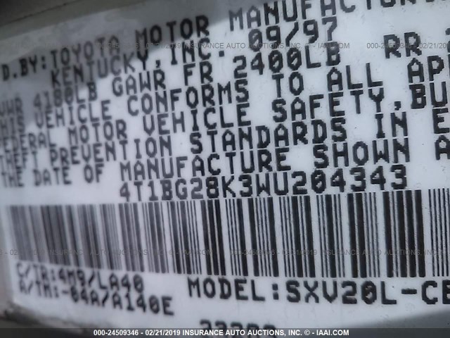 4T1BG28K3WU204343 - 1998 TOYOTA CAMRY CE/LE/XLE 金色 照片 9