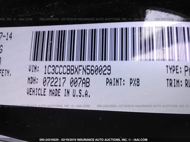 1C3CCCBBXFN560029 - 2015 CHRYSLER 200 S BLACK photo 9