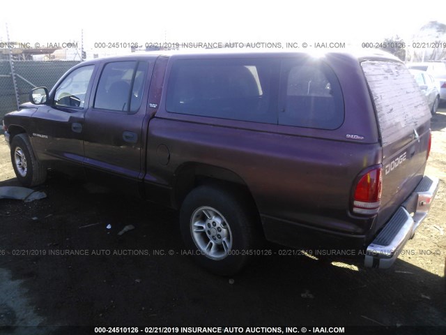 1B7GL2AN8YS644793 - 2000 DODGE DAKOTA QUAD BURGUNDY photo 3