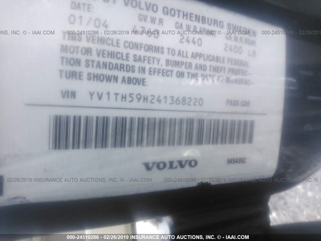 YV1TH59H241368220 - 2004 VOLVO S80 2.5T BLACK photo 9