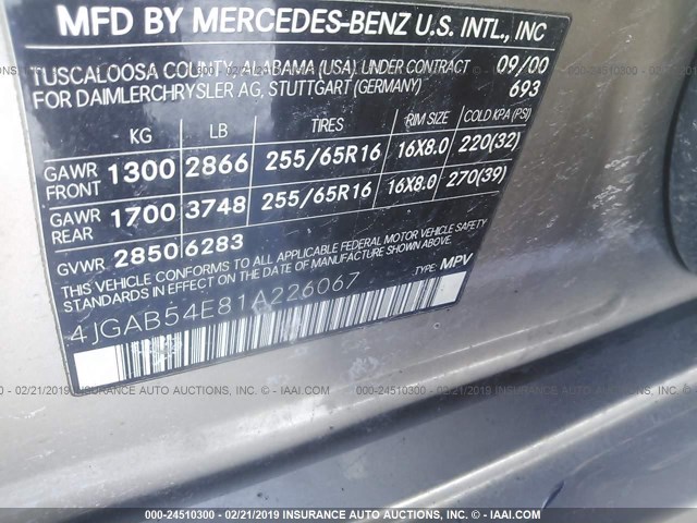 4JGAB54E81A226067 - 2001 MERCEDES-BENZ ML 320 TAN photo 9