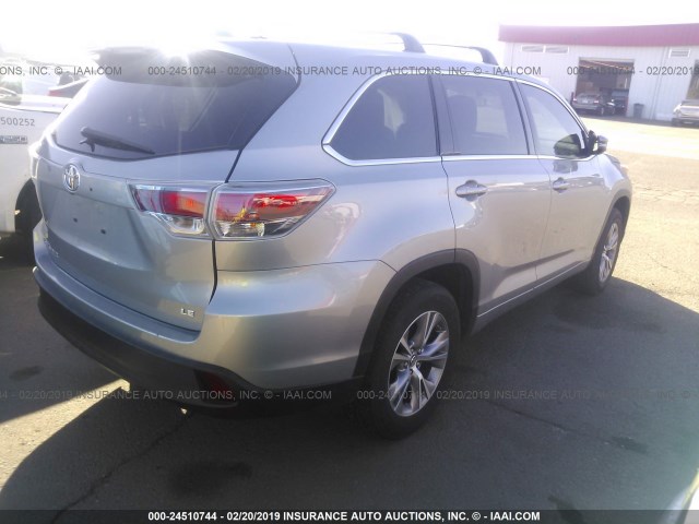 5TDZKRFH0GS183894 - 2016 TOYOTA HIGHLANDER LE/LE PLUS ვერცხლისფერი ფოტო 4