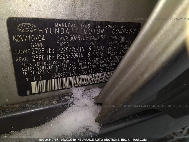 KM8SC13E15U917165 - 2005 HYUNDAI SANTA FE GLS/LX SILVER photo 9