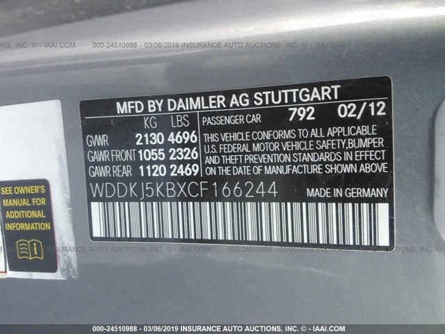 WDDKJ5KBXCF166244 - 2012 MERCEDES-BENZ E GRAY photo 9