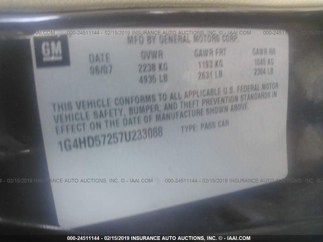 1G4HD57257U233088 - 2007 BUICK LUCERNE CXL BLACK photo 9