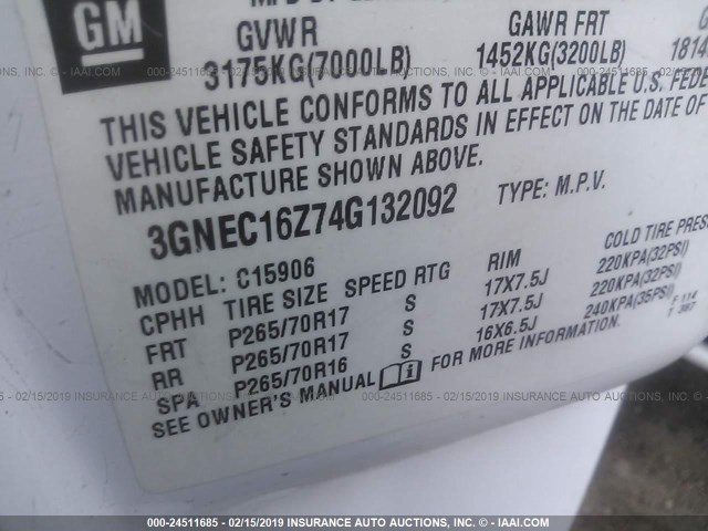 3GNEC16Z74G132092 - 2004 CHEVROLET SUBURBAN C1500 WHITE photo 9