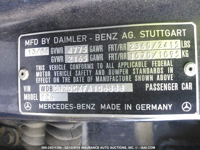 WDBCB20CXFA106888 - 1985 MERCEDES-BENZ 300 SD BLUE photo 9