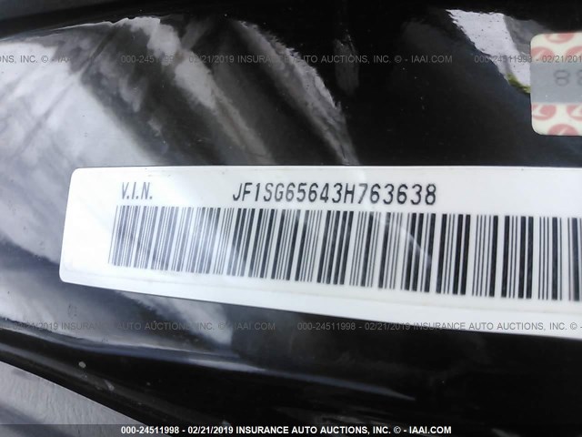 JF1SG65643H763638 - 2003 SUBARU FORESTER 2.5XS Қара фото 9