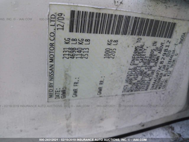 1N4AA5AP7AC829812 - 2010 NISSAN MAXIMA S/SV WHITE photo 9