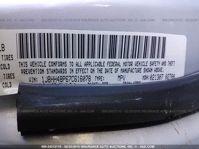 1J8HH48P67C616078 - 2007 JEEP COMMANDER SILVER photo 9