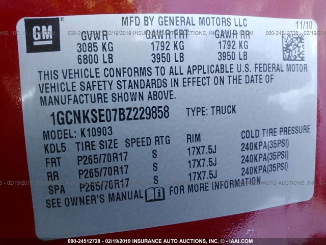 1GCNKSE07BZ229858 - 2011 CHEVROLET SILVERADO K1500 LT RED photo 9