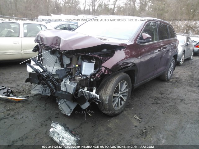 5TDJZRFHXKS947137 - 2019 TOYOTA HIGHLANDER SE/XLE MAROON photo 2