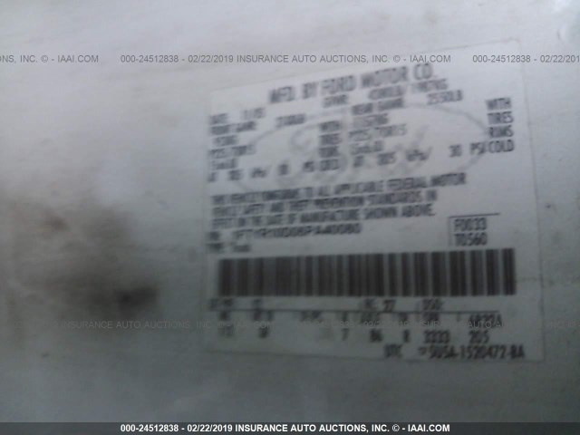 1FTYR10D06PA40080 - 2006 FORD RANGER WHITE photo 9