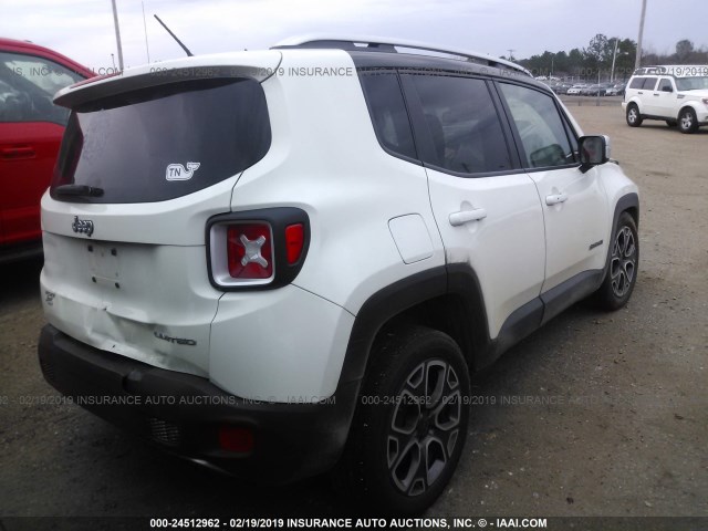 ZACCJADT0GPC60410 - 2016 JEEP RENEGADE LIMITED WHITE photo 4