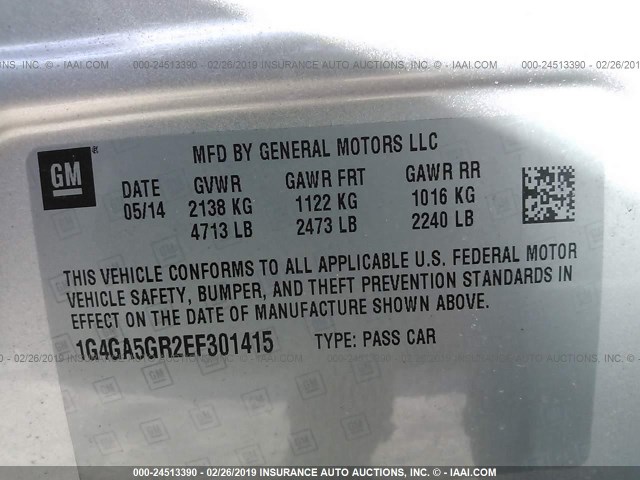 1G4GA5GR2EF301415 - 2014 BUICK LACROSSE TAN photo 9