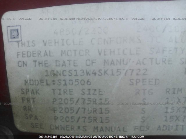 1GNCS13W4SK157722 - 1995 CHEVROLET BLAZER RED photo 9