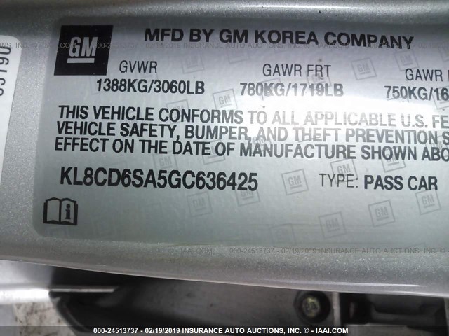 KL8CD6SA5GC636425 - 2016 CHEVROLET SPARK 1LT SILVER photo 9