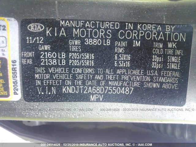 KNDJT2A68D7550487 - 2013 KIA SOUL +/!/SPORT GRAY photo 9