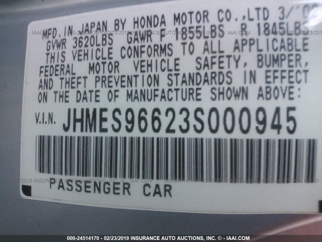 JHMES96623S000945 - 2003 HONDA CIVIC HYBRID Light Blue photo 9