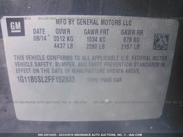 1G11B5SL2FF152833 - 2015 CHEVROLET MALIBU LS GRAY photo 9