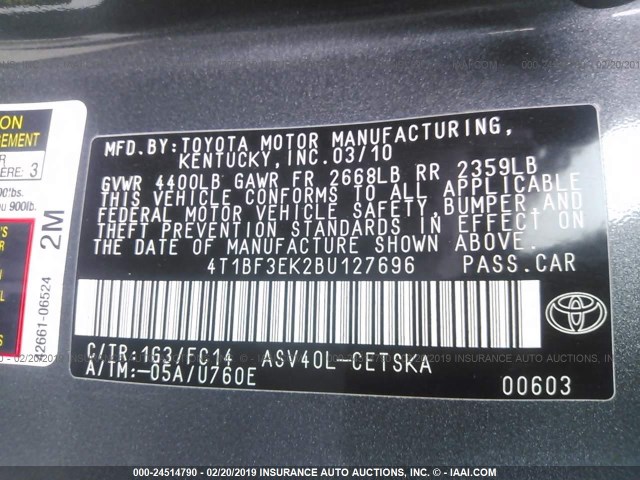 4T1BF3EK2BU127696 - 2011 TOYOTA CAMRY SE/LE/XLE 灰色 照片 9