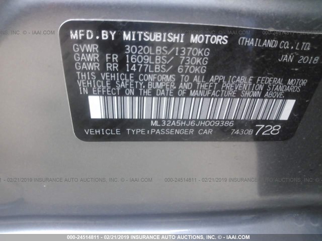 ML32A5HJ6JH009386 - 2018 MITSUBISHI MIRAGE GT GRAY photo 9