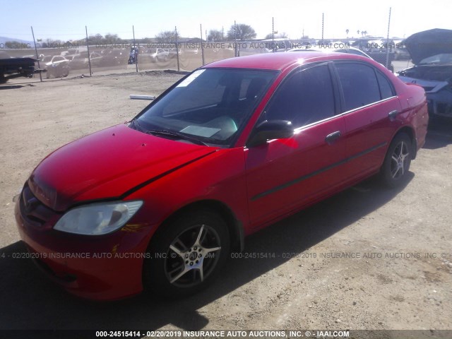 1HGES16485L000674 - 2005 HONDA CIVIC DX RED photo 2