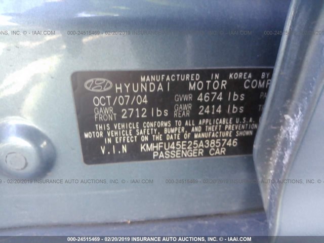 KMHFU45E25A385746 - 2005 HYUNDAI XG 350 TEAL photo 9