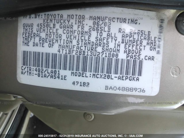 4T1BF28B13U271800 - 2003 TOYOTA AVALON XL/XLS GOLD photo 9