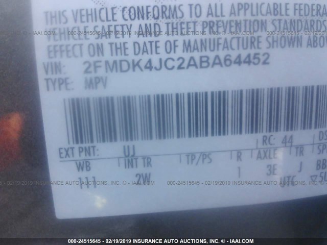 2FMDK4JC2ABA64452 - 2010 FORD EDGE SEL GRAY photo 9