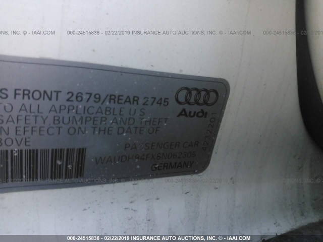 WAUDH94FX8N062305 - 2008 AUDI A6 3.2 QUATTRO WHITE photo 9