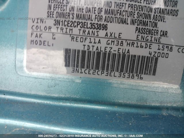 3N1CE2CP3EL353896 - 2014 NISSAN VERSA NOTE S/S PLUS/SV/SL Light Blue photo 9